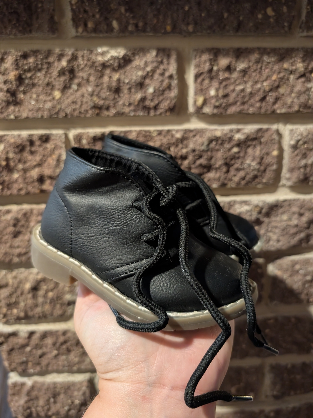 Kids Black Leather Lace-Up Ankle Boots